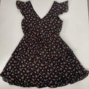 The General Good Black Ruffled V-Neck Floral Sundress Small